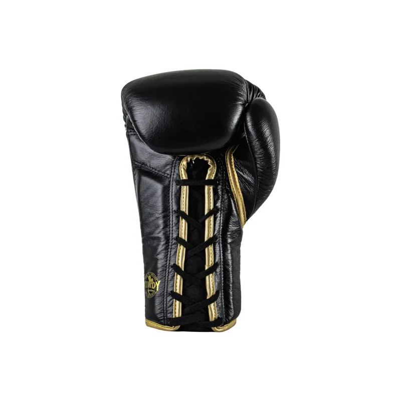 Windy Schnürhandschuh Schwarz-Gold – Rückansicht