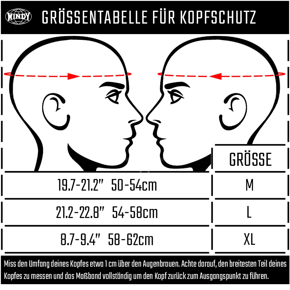 Größentabelle für Kopfschutz