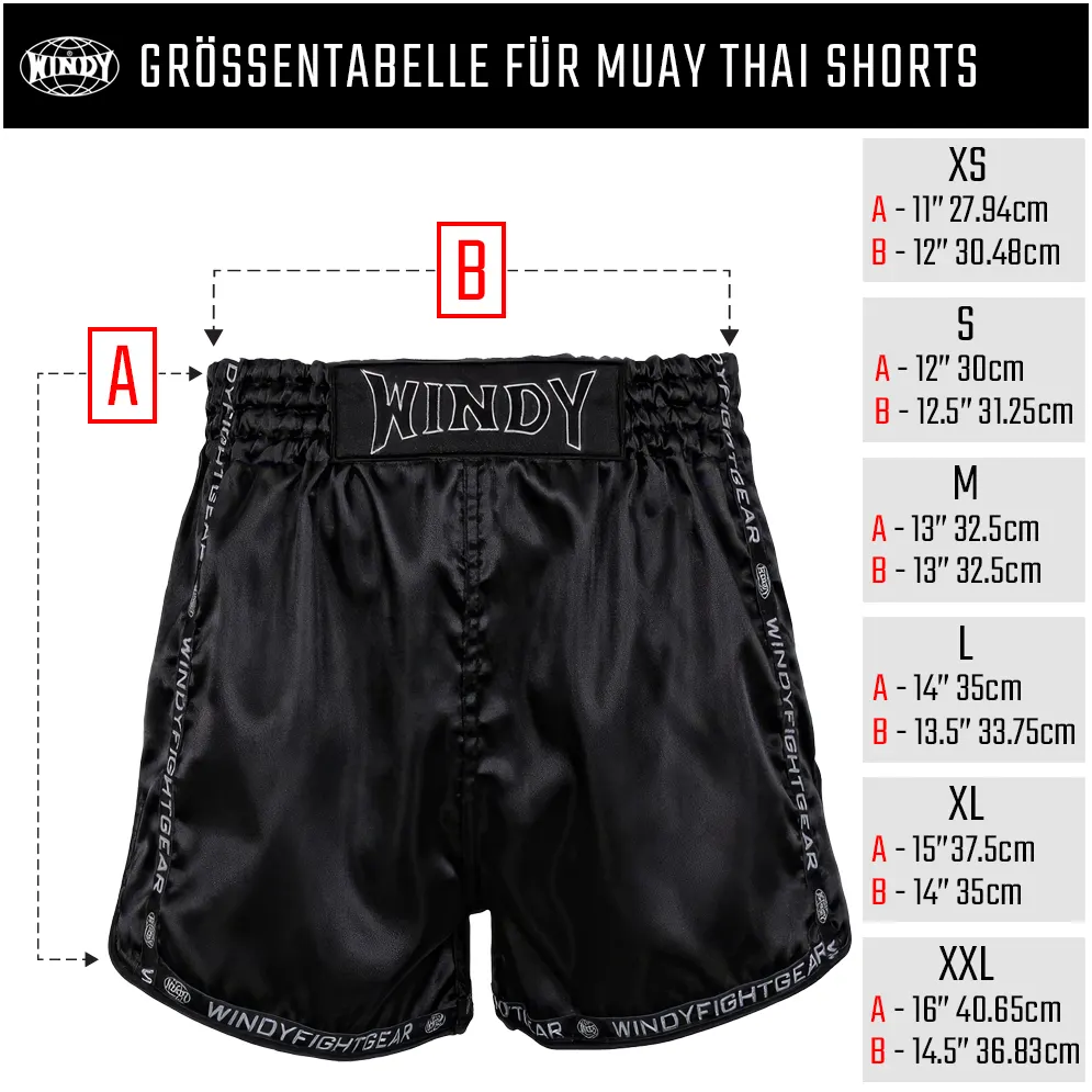 Größentabelle für Muay Thai Shorts