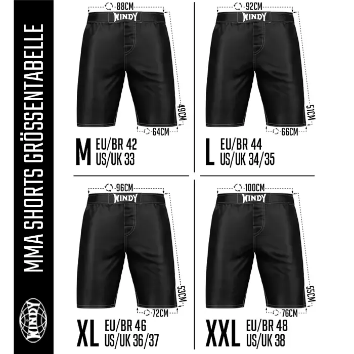MMA Shorts Größentabelle